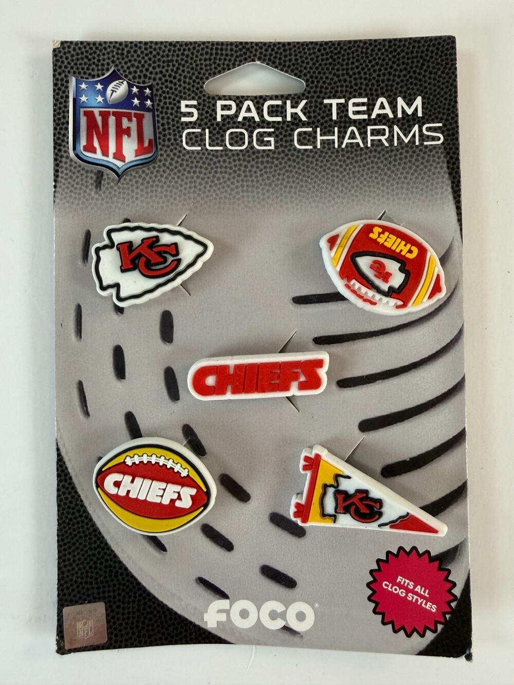 FOCO Kansas City Chiefs NFL 5 Pack Team Clog Shoe Charms NIP